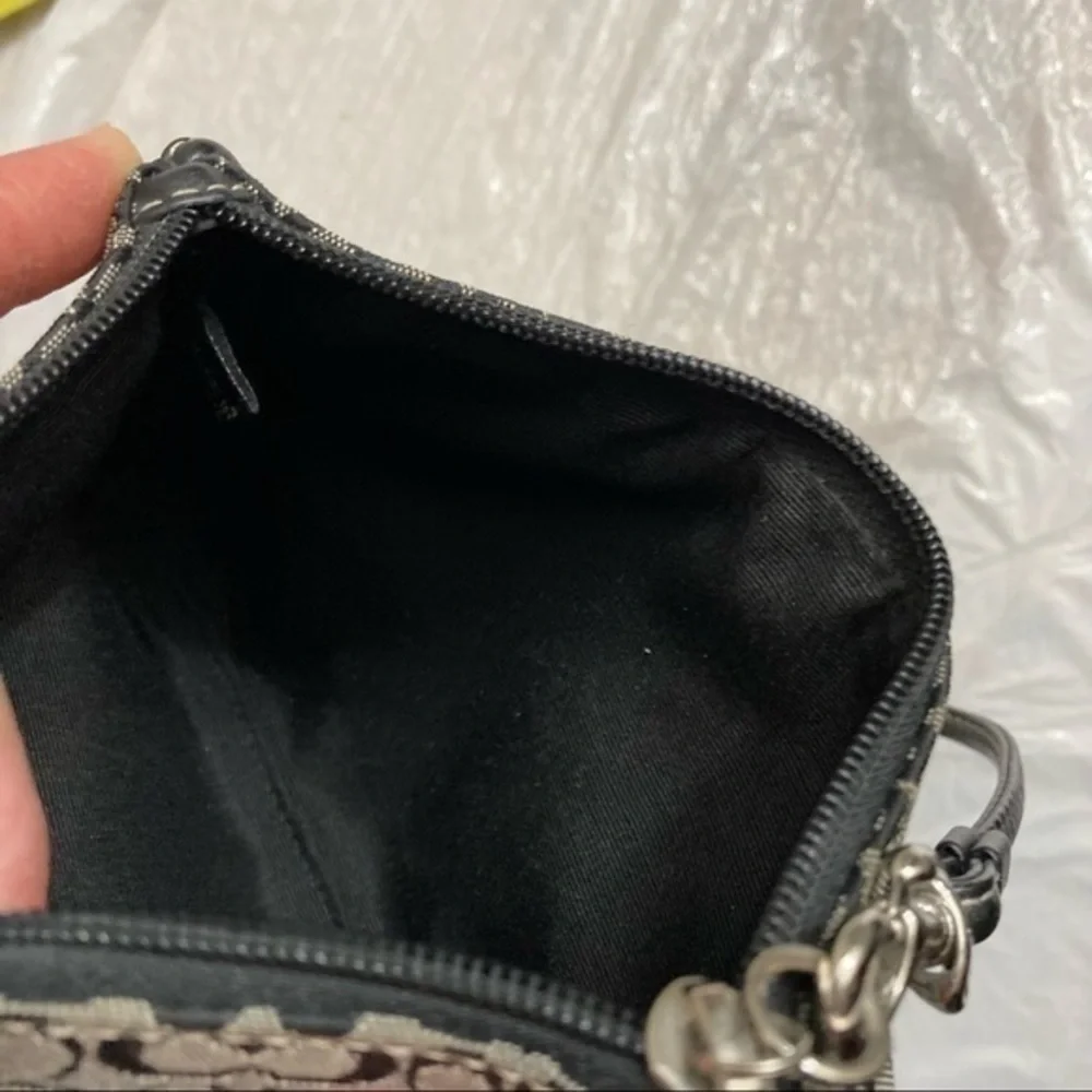Coach black gray signature mini c wristlet bag